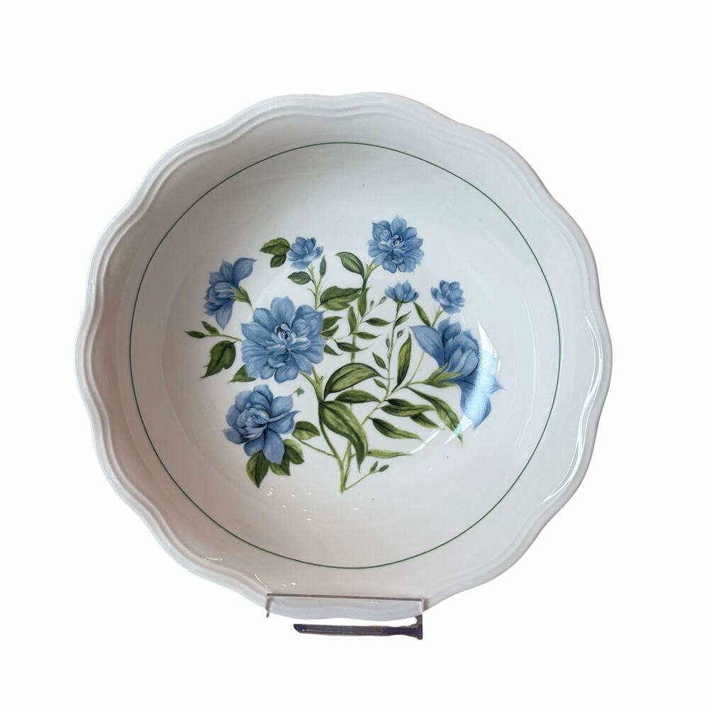Envogue Blue Floral Salad Bowls 7in Porcelain Set of 2 Scalloped New